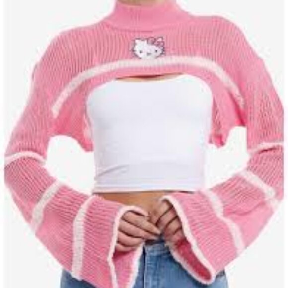 Hot Topic Tops - Hello Kitty Stripe Bolero Crop Shrug Hot Topic Women Pink and White SM
